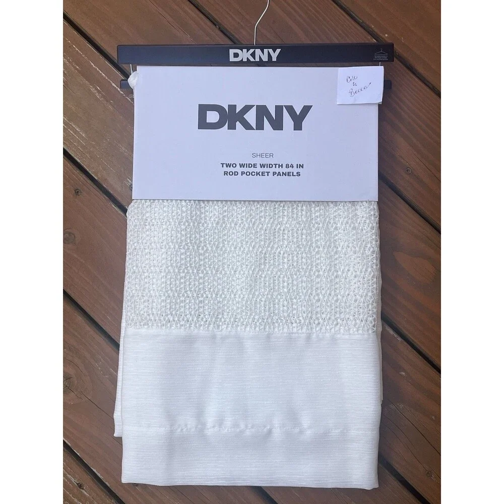 DKNY 50 x 84 West End Sheer White Window Curtains Drapes Rod Pocket Panels New